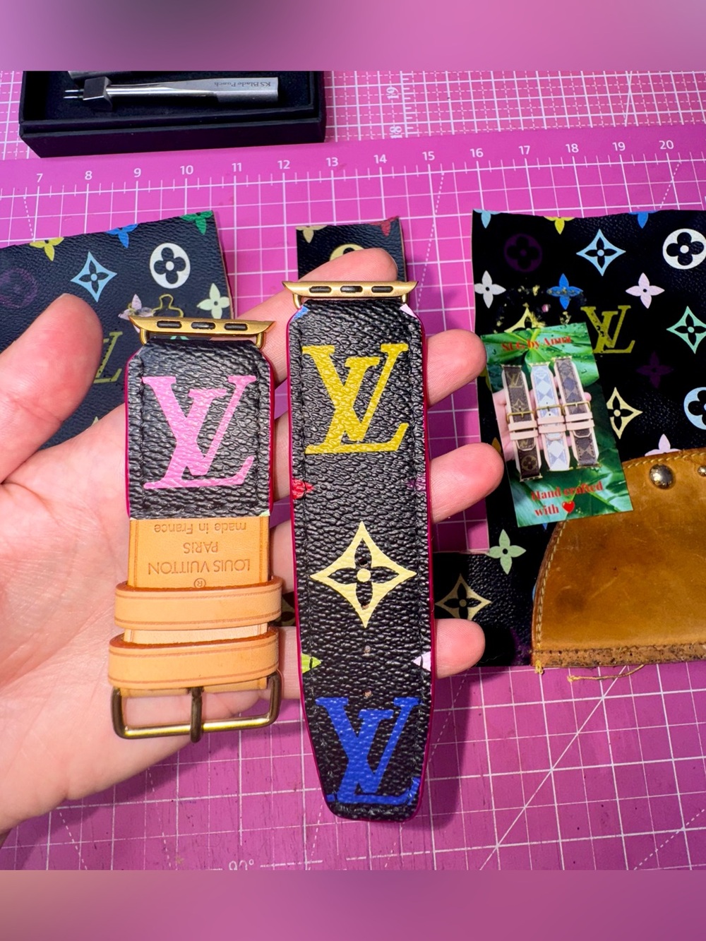 💗 LV Poignant Black Multicolor Apple Watch band strap Handmade ♻️
